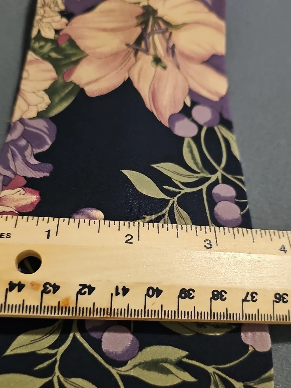 Disney Navy Floral Tie with Lavender and Green Accents With Mickey. Silk Disiney